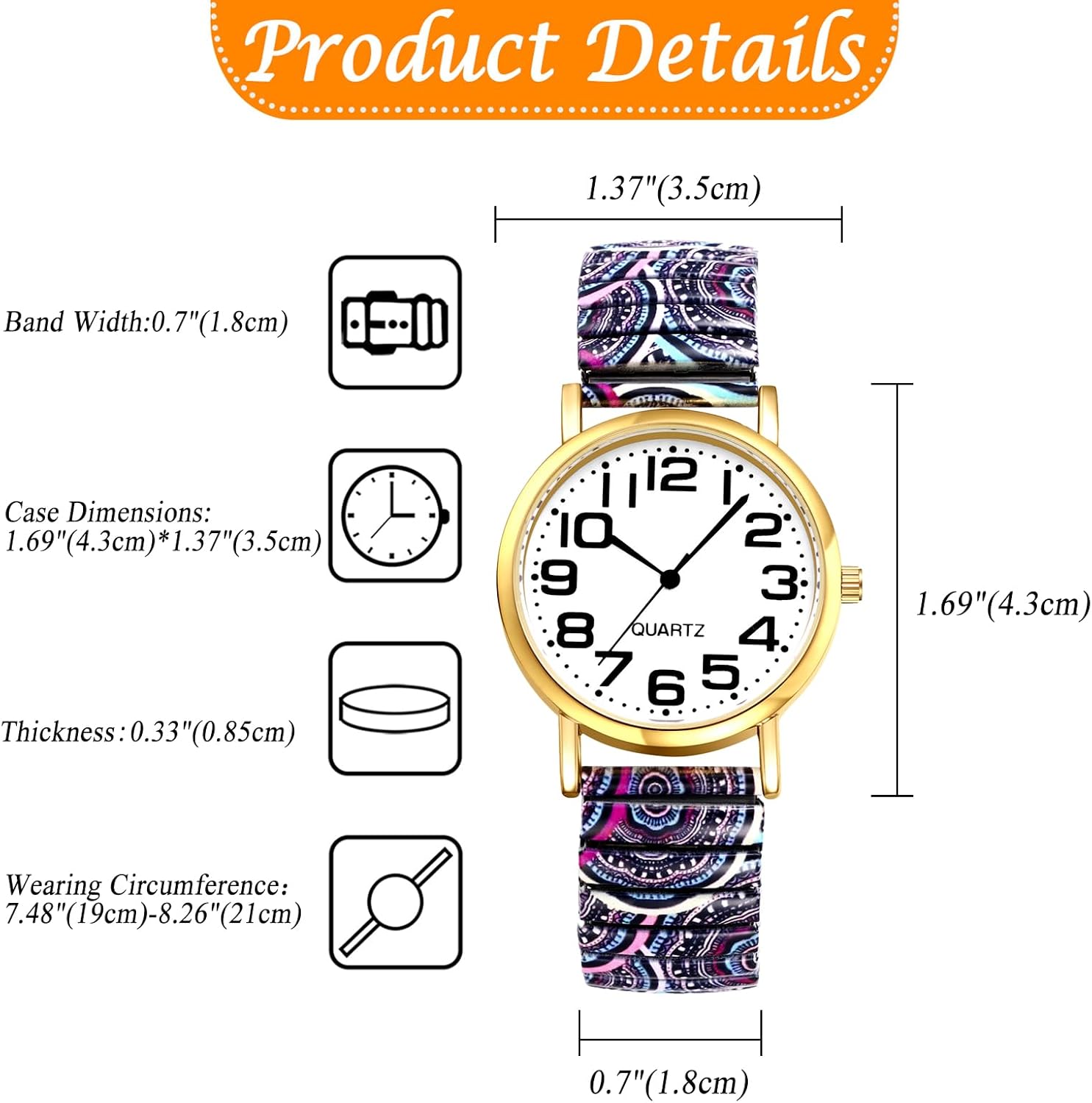 Thumbnail 3 de Avaner Damen Boho Stretchband Armbanduhr mit großen arabischen Ziffern – elastisches Analog-Quarzarmband