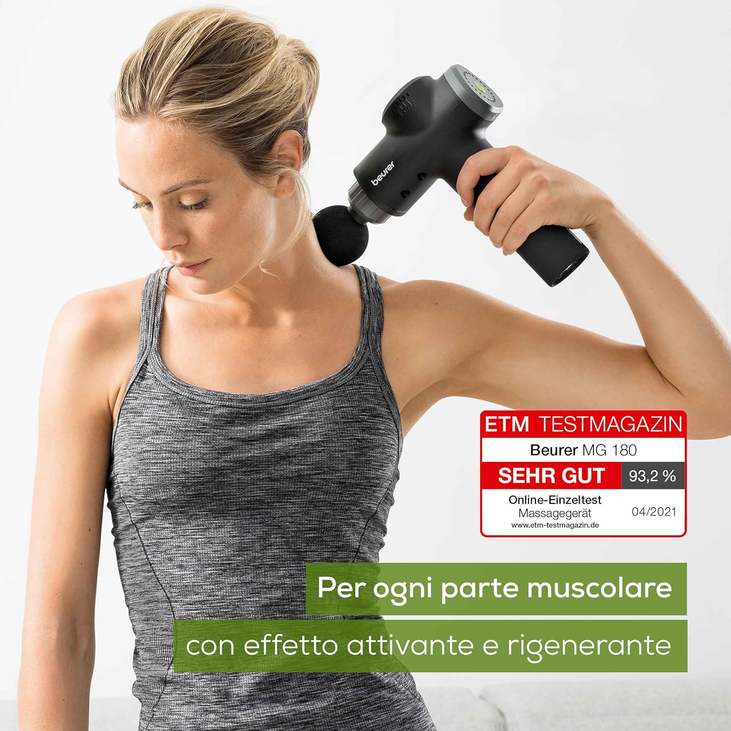 Detalle de Beurer MG 180 Massage Gun: Pistola per Massaggio Muscolare con 6 Accessori e 4 Livelli di Intensità
