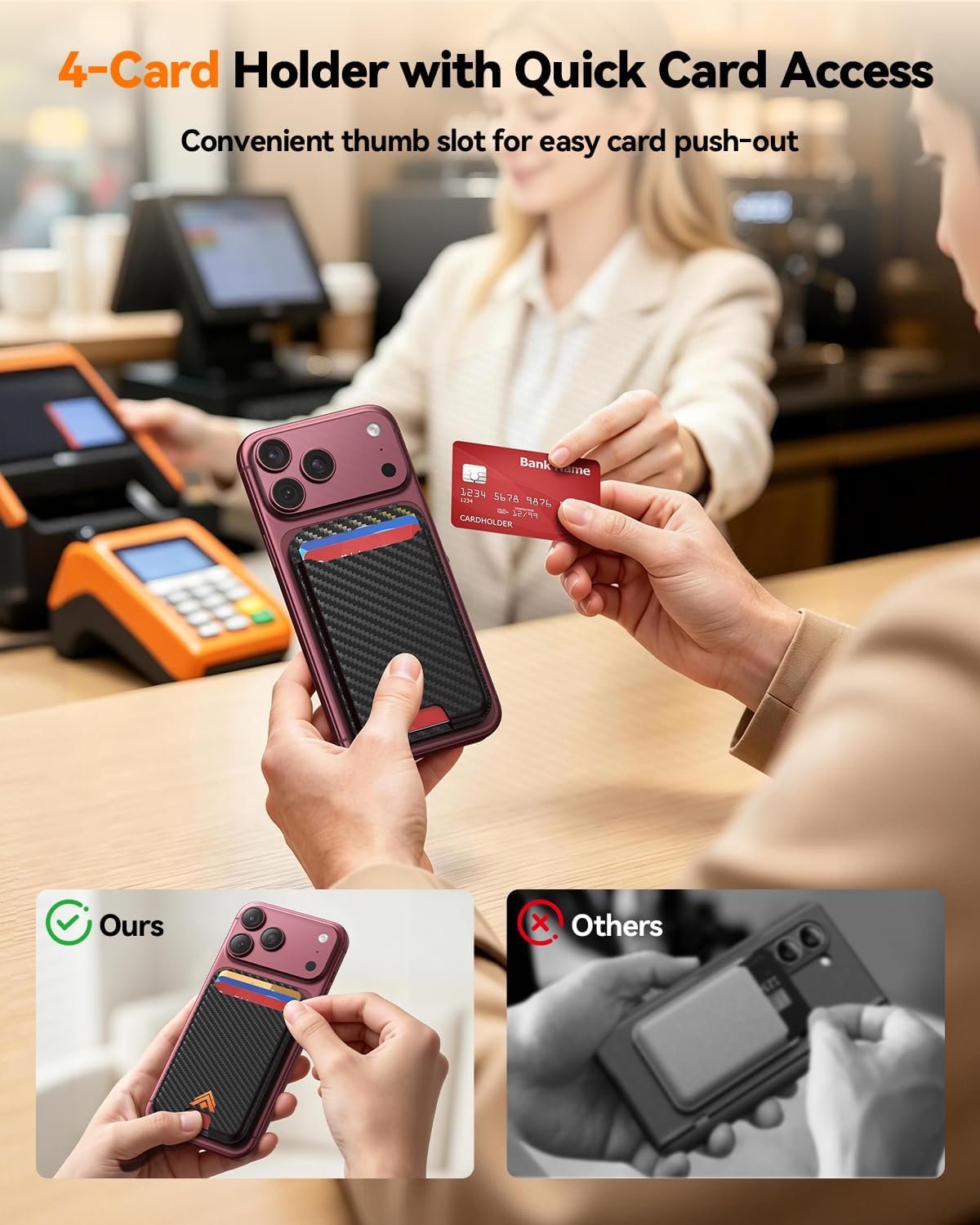 Detalle 2 de Magnetic Phone Wallet Stand in Carbon Fiber
