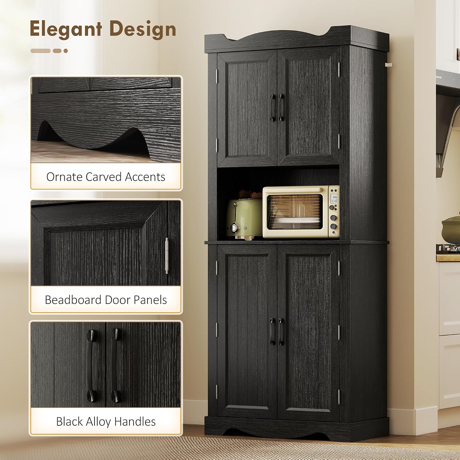 Thumbnail 6 de HOMCOM 83A-364V80BK Kitchen Pantry Cabinet, 4 Doors, 12 Door Shelves, Black