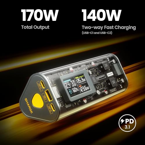 Detalle 2 de SHARGEEK 170 Power Bank 24000mAh 140W PD 3.1 con Display – Power Bank portatile ultra-veloce di Sharge