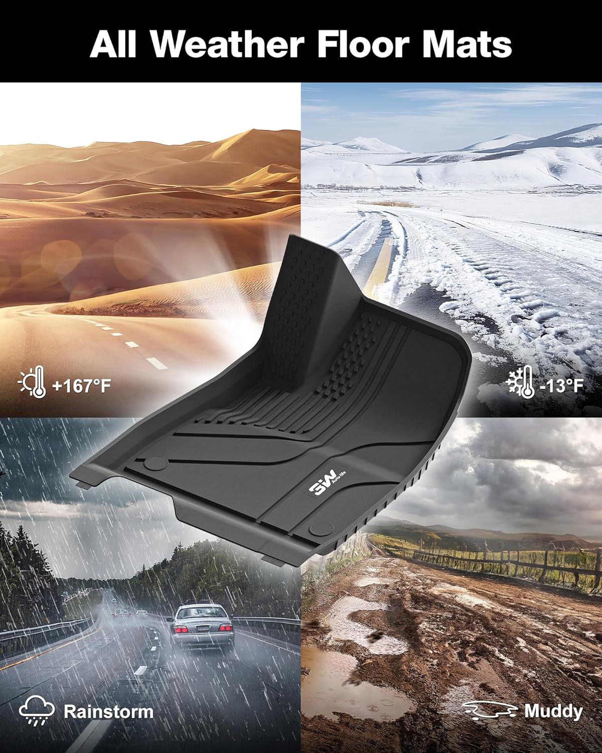 Thumbnail 5 de 3W All-Weather Floor Mats and Boot Liners for Tesla Model 3 Highland (2024–2026) – Custom Fit, Dog Friendly
