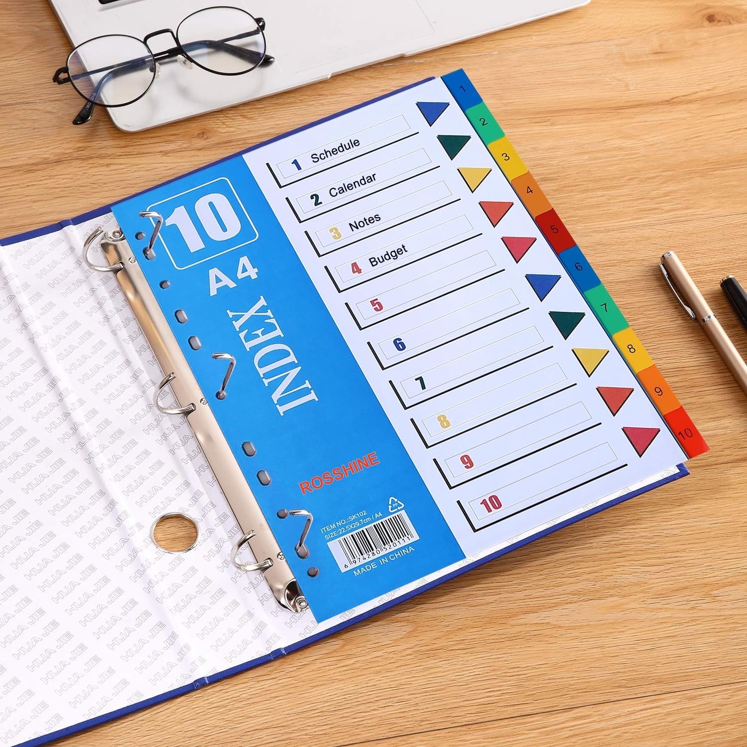 Detalle 2 de 1-10 Part File Dividers A4 (12 Pack) PVC Plastic Dividers with 11-Hole Pre-Punched Index Tabs