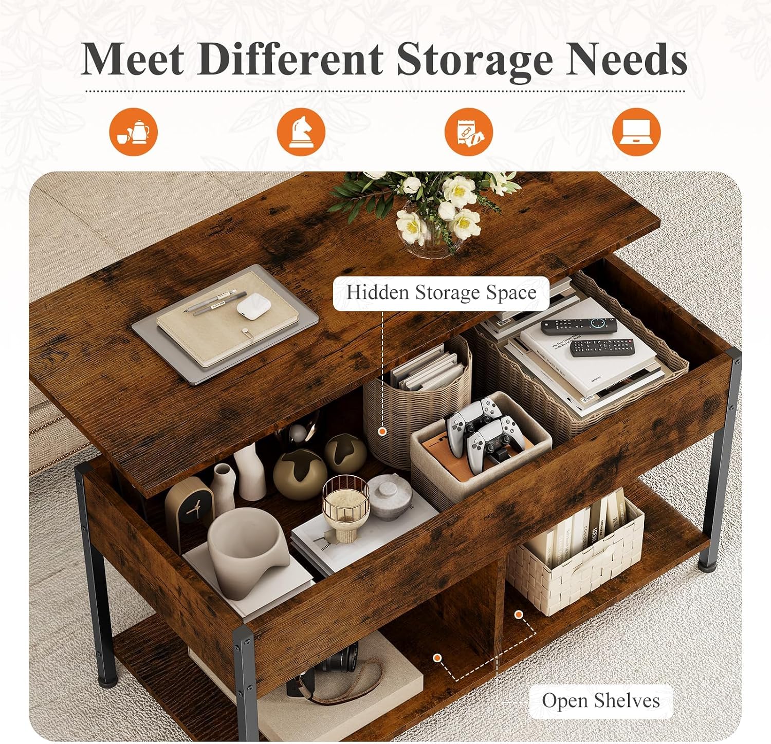 Thumbnail 4 de DUMOS Lift-Top Coffee Table, Wood