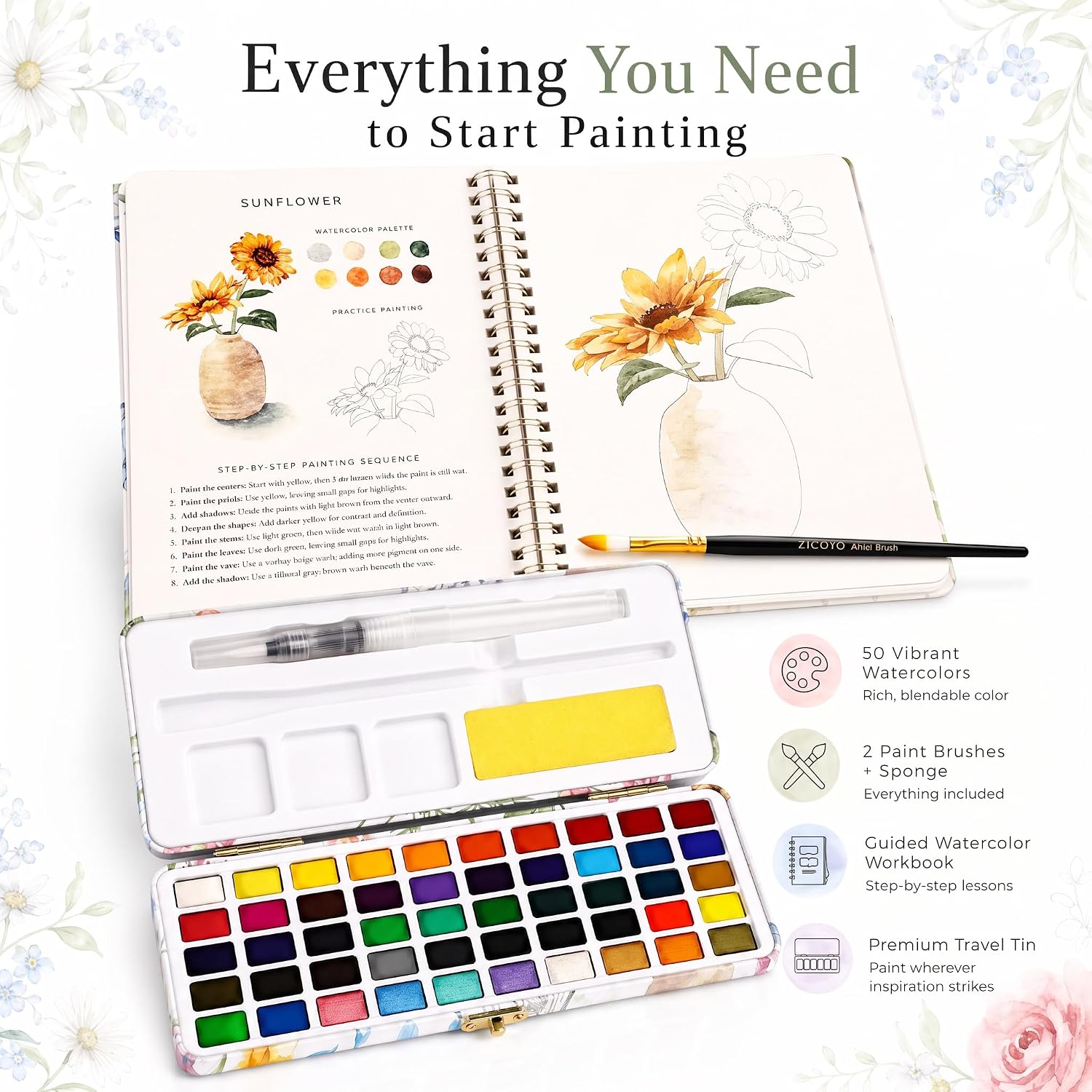 Thumbnail 2 de ZICOTO Watercolor Paint Set, 50 Colors