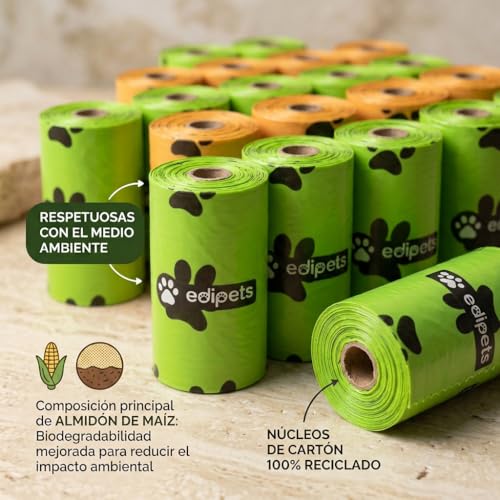Detalle de Edipets: Bolsas Caca Perro Biodegradables Extra Gruesas, 405 o 540 unidades (27 o 36 rollos)