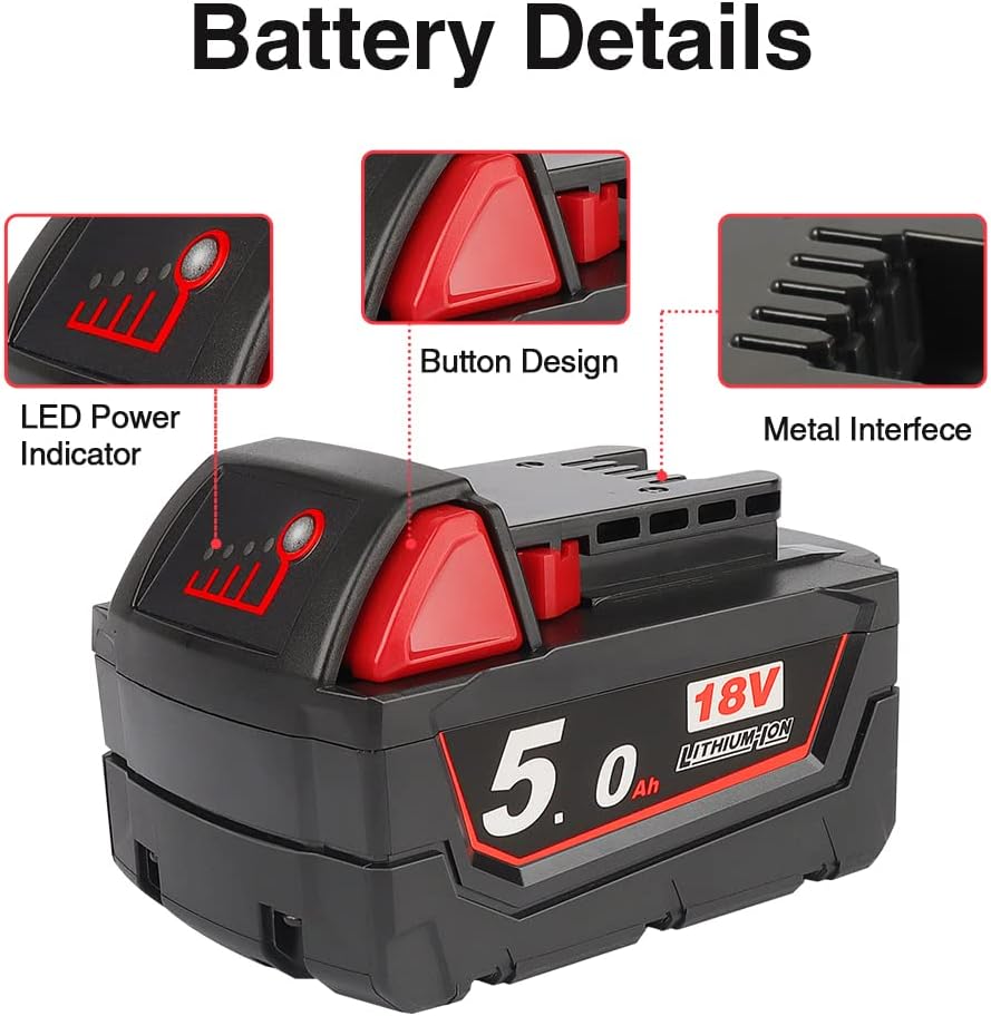 Detalle de Powarobor 18V 5000mAh Batería compatible M18