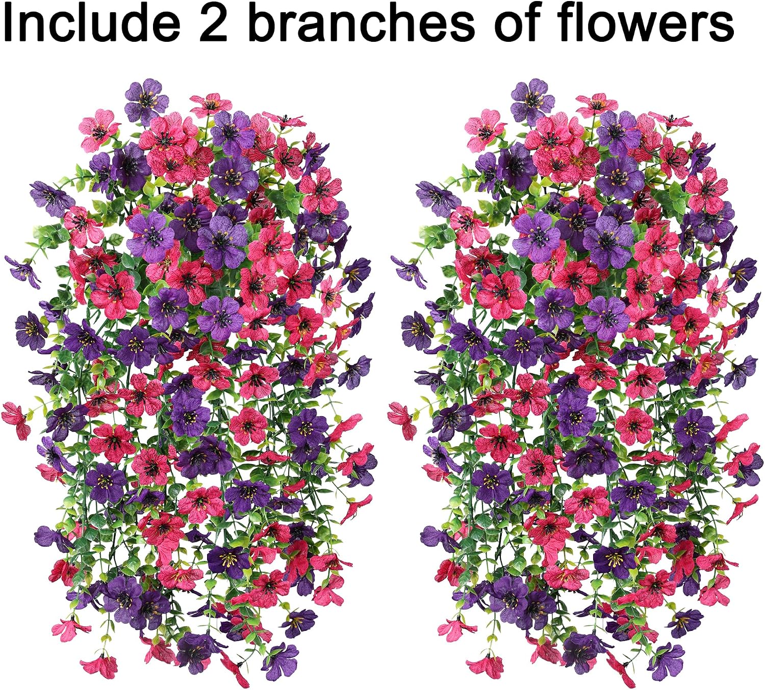 Thumbnail 1 de HyeFlora 2-Pack UV-Resistant Hanging Artificial Spring Flowers (Purple & Hotpink)