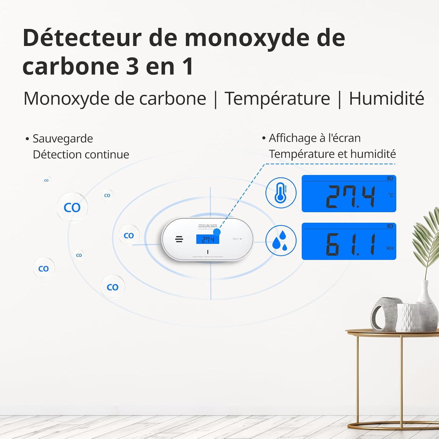Thumbnail 1 de Détecteur de monoxyde de carbone 10 ans avec écran LCD 🏠