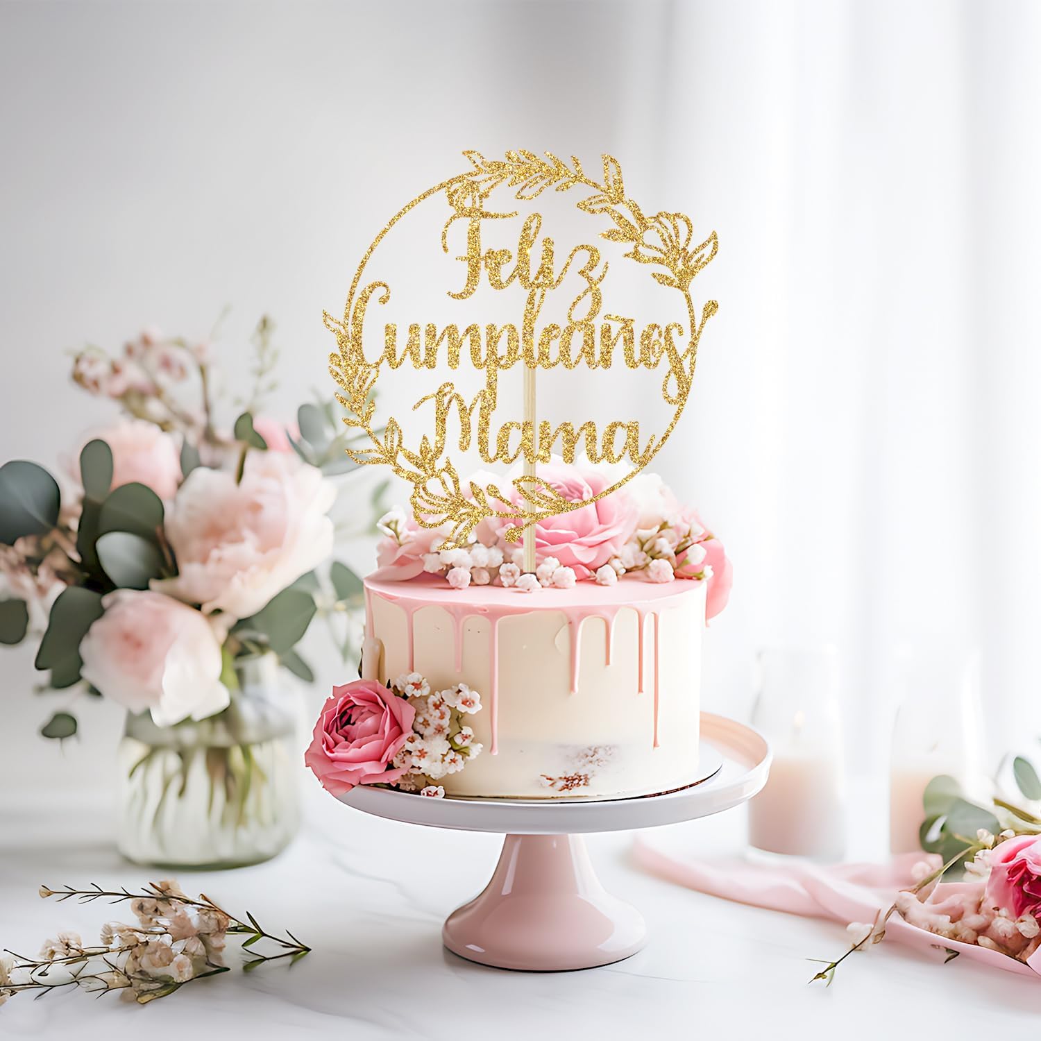 Thumbnail 3 de Yotawebery Mom Birthday Cake Topper, Gold Glitter Paper, 7 x 4.5 in