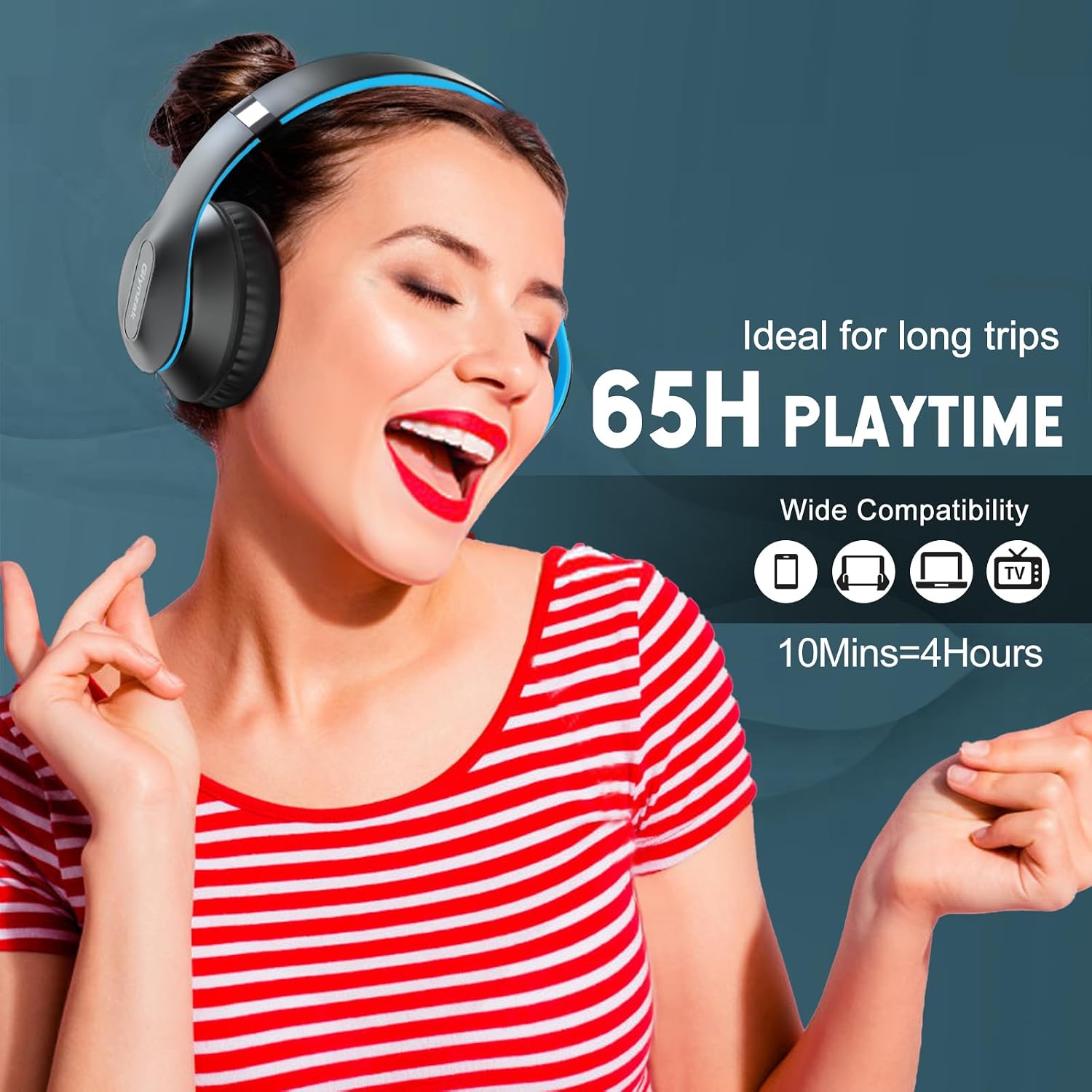 Detalle 1 de Glynzak WH207A Bluetooth Over-Ear Headphones, 65-Hour Playtime, 6 EQ Modes