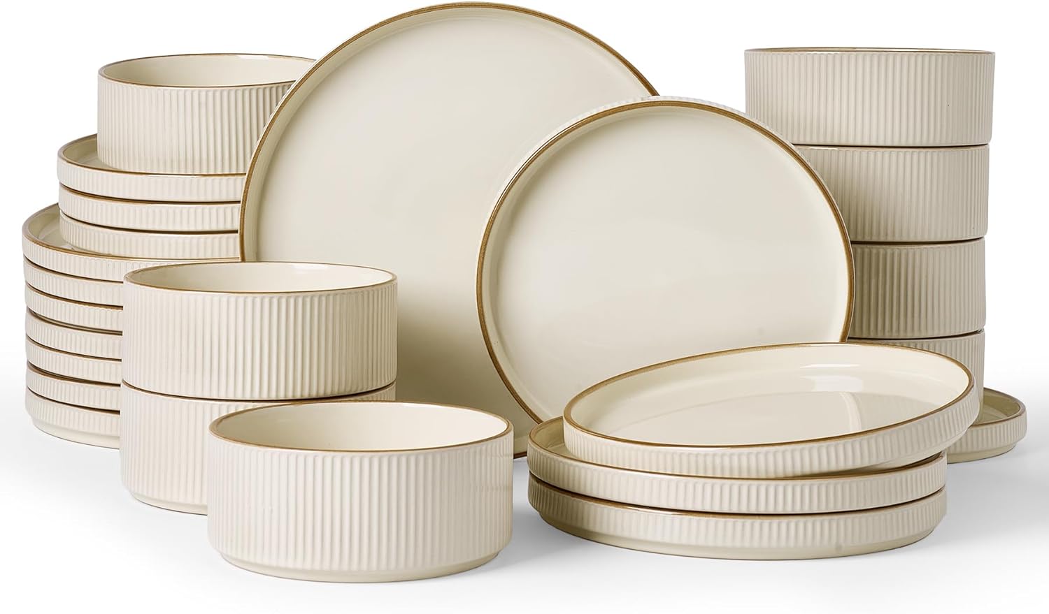Detalle de Famiware Star 24-Piece Stoneware Dinnerware Set (Cream) — Service for 8