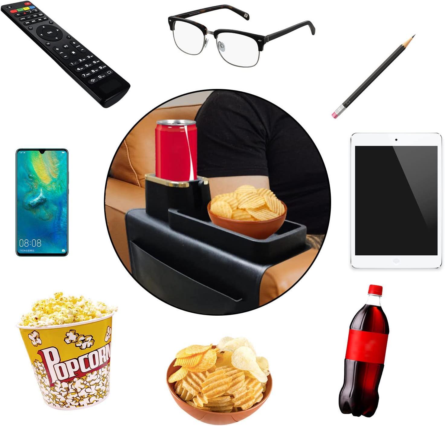 Thumbnail 5 de IULONEE Large Capacity Sofa Armrest Tray with Cup Holder (Black) – anti-slip, silicone couch arm drink holder