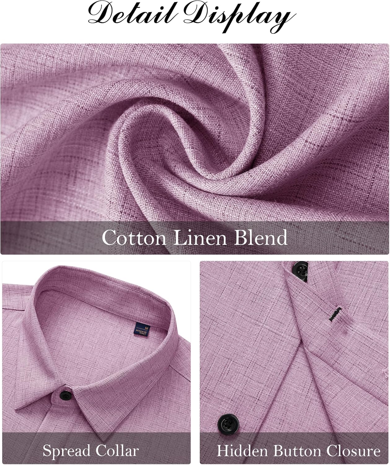 Detalle de J.VER Men’s Linen Blend Casual Short-Sleeve Button-Down Shirt for Summer & Beach