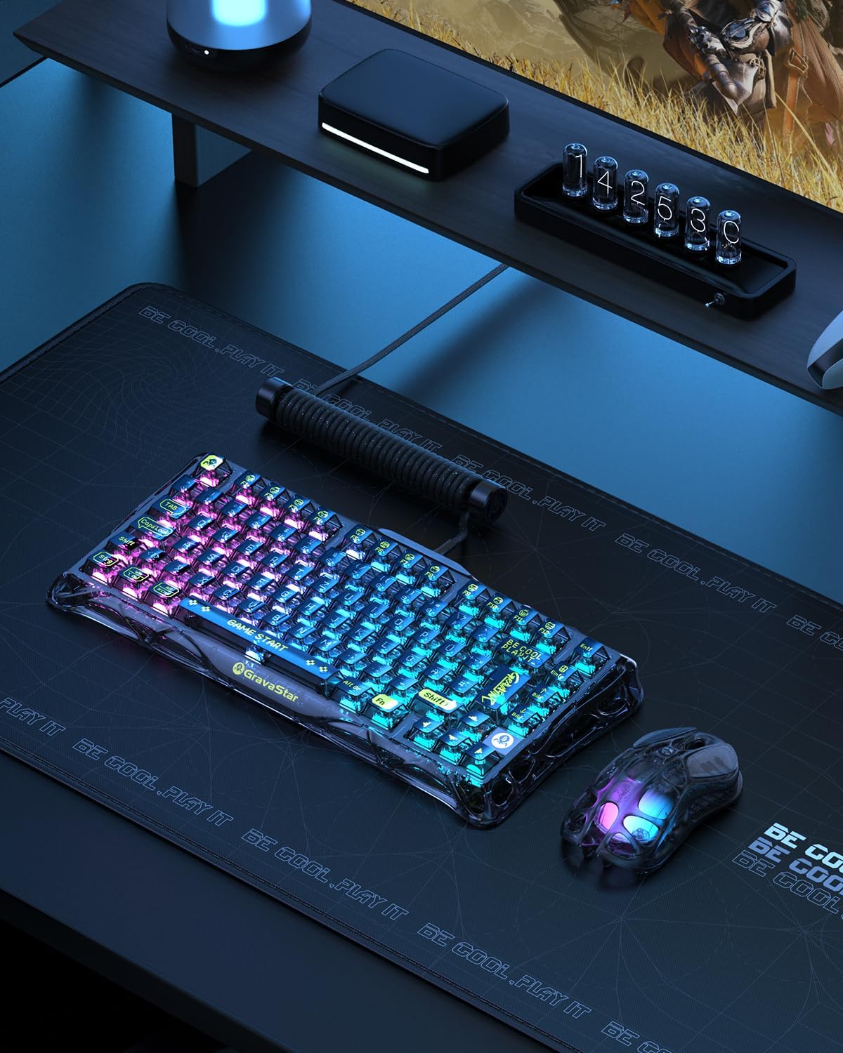 Thumbnail 6 de GravaStar Mercury K1 Lite QWERTZ mechanische 75%-Tastatur (DE-Layout) – Tri-Mode kabellos & Hot-Swap – RGB, transparentes Schwarz