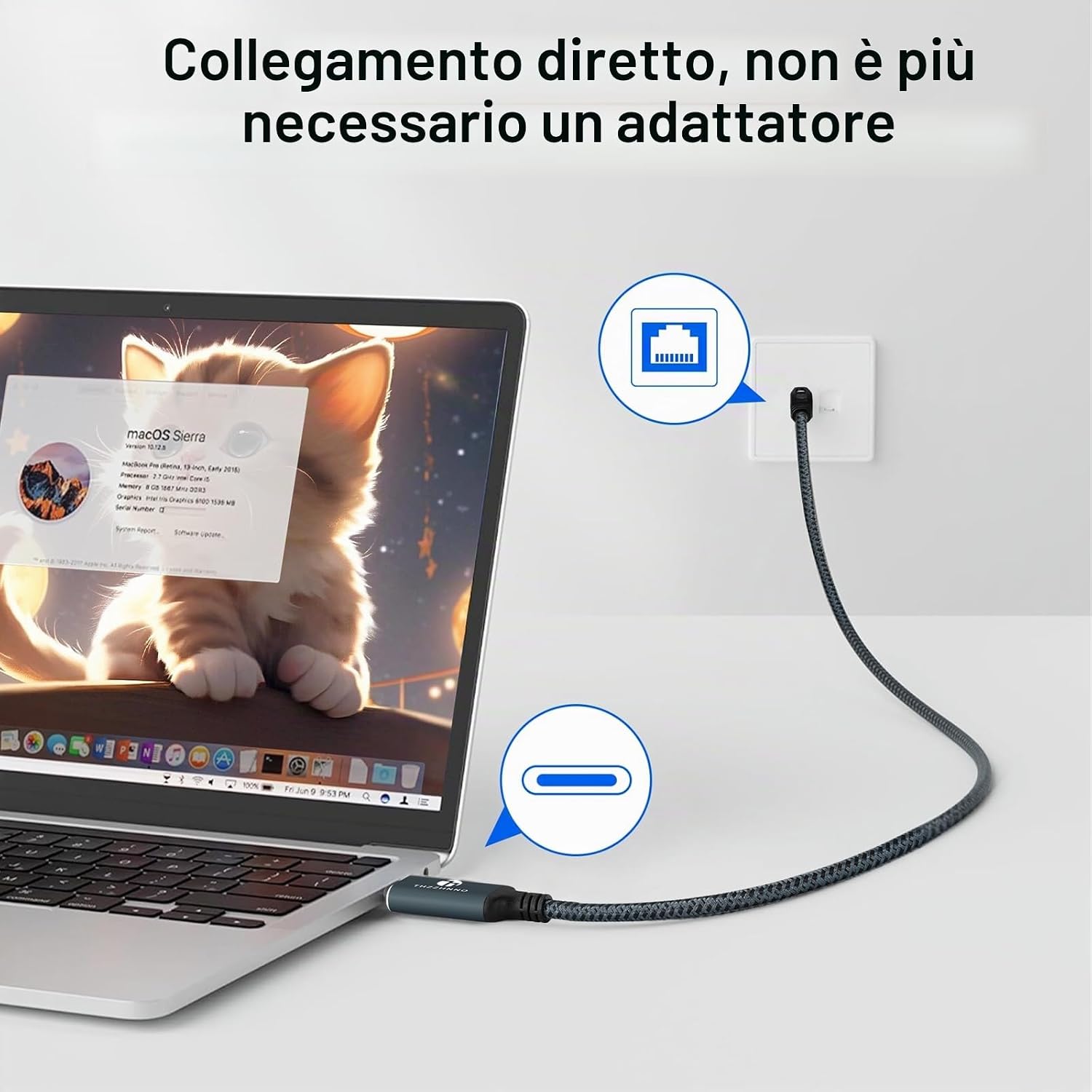 Detalle de Thzzhnno Cavo Adattatore USB C a Ethernet 3m: RJ45 1 Gbps, USB-C a Gigabit LAN, compatibile Thunderbolt 3/4