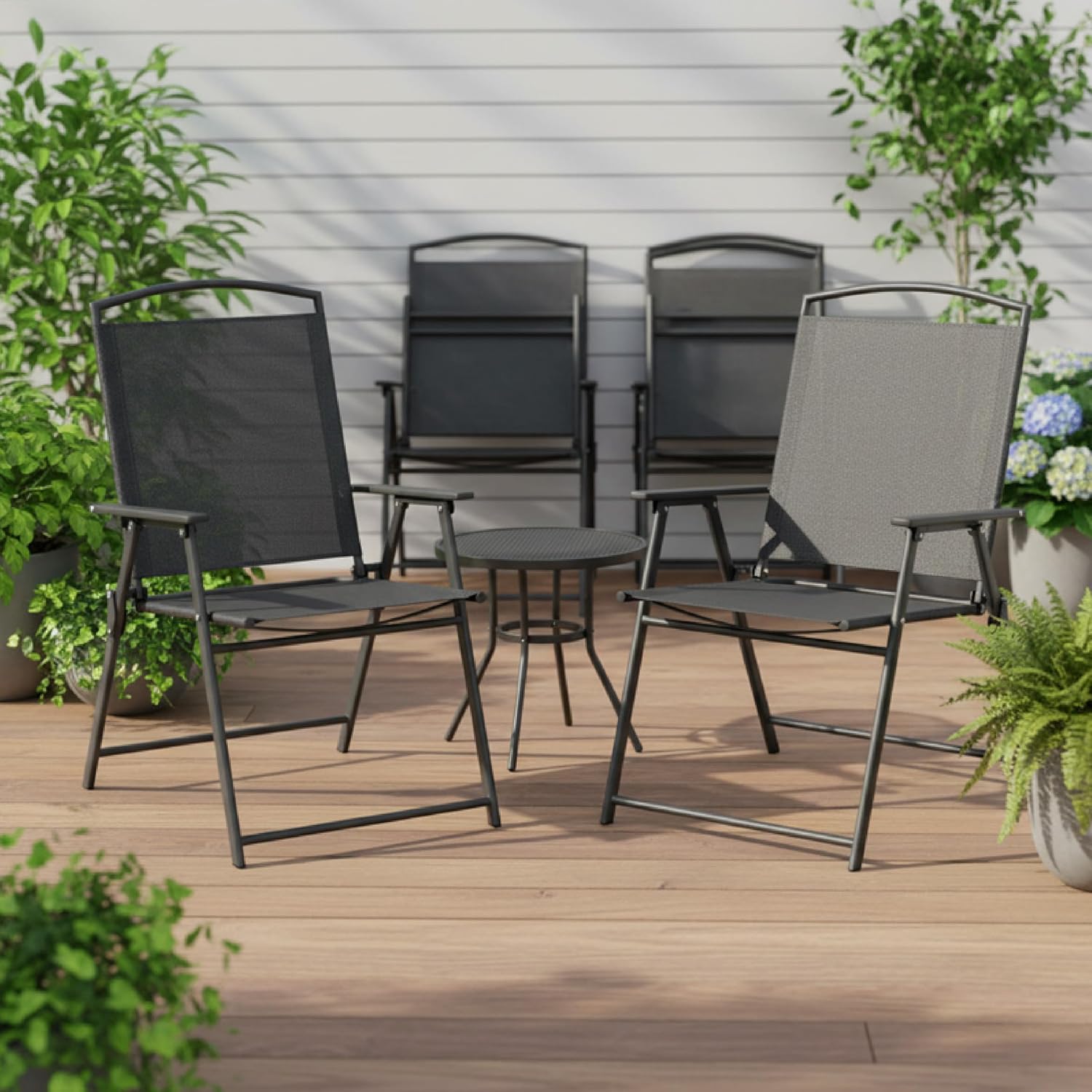 Thumbnail 1 de Baroni Home Set 4 Sedie da Giardino Pieghevoli con Braccioli – Nero