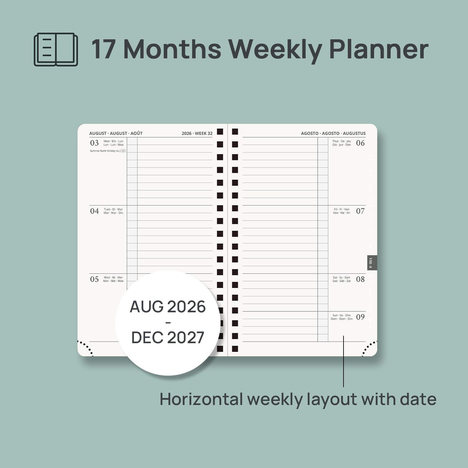 Thumbnail 4 de POPRUN 2026-2027 A6 Academic Diary Week to View (16x10.5 cm) Soft Cover Spiral – Pink