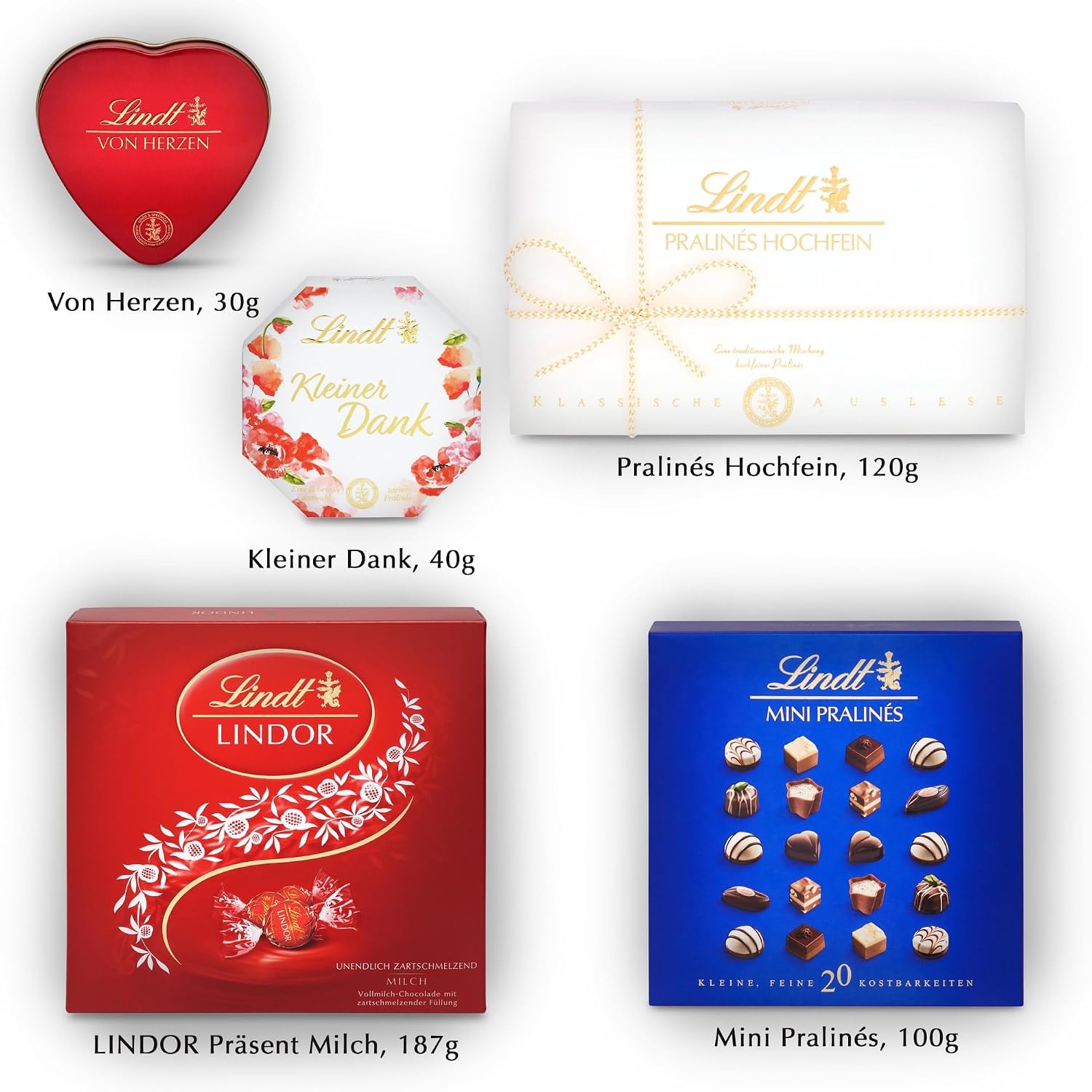 Detalle de Lindt Schokolade Pralinen Geschenke Set – 477 g, 5 Schachteln Pralinés in edlen Varianten