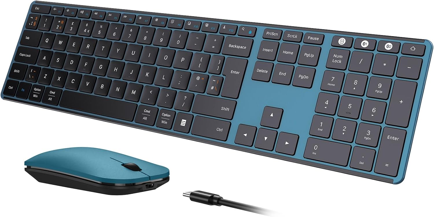 seenda SKM64-3 Wireless Keyboard and Mouse Set: Multi‑Device, Ultra‑Slim, UK Layout