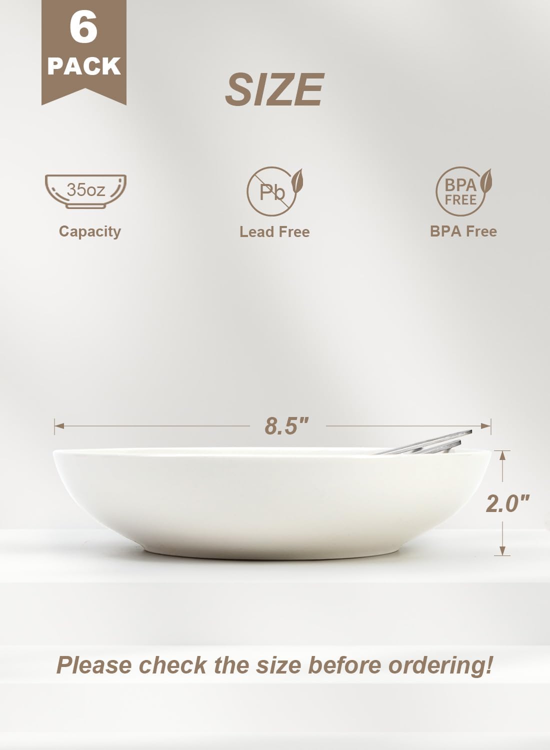 Detalle 2 de Quatish 35oz Pasta Bowls Set of 6 ๐ฝ