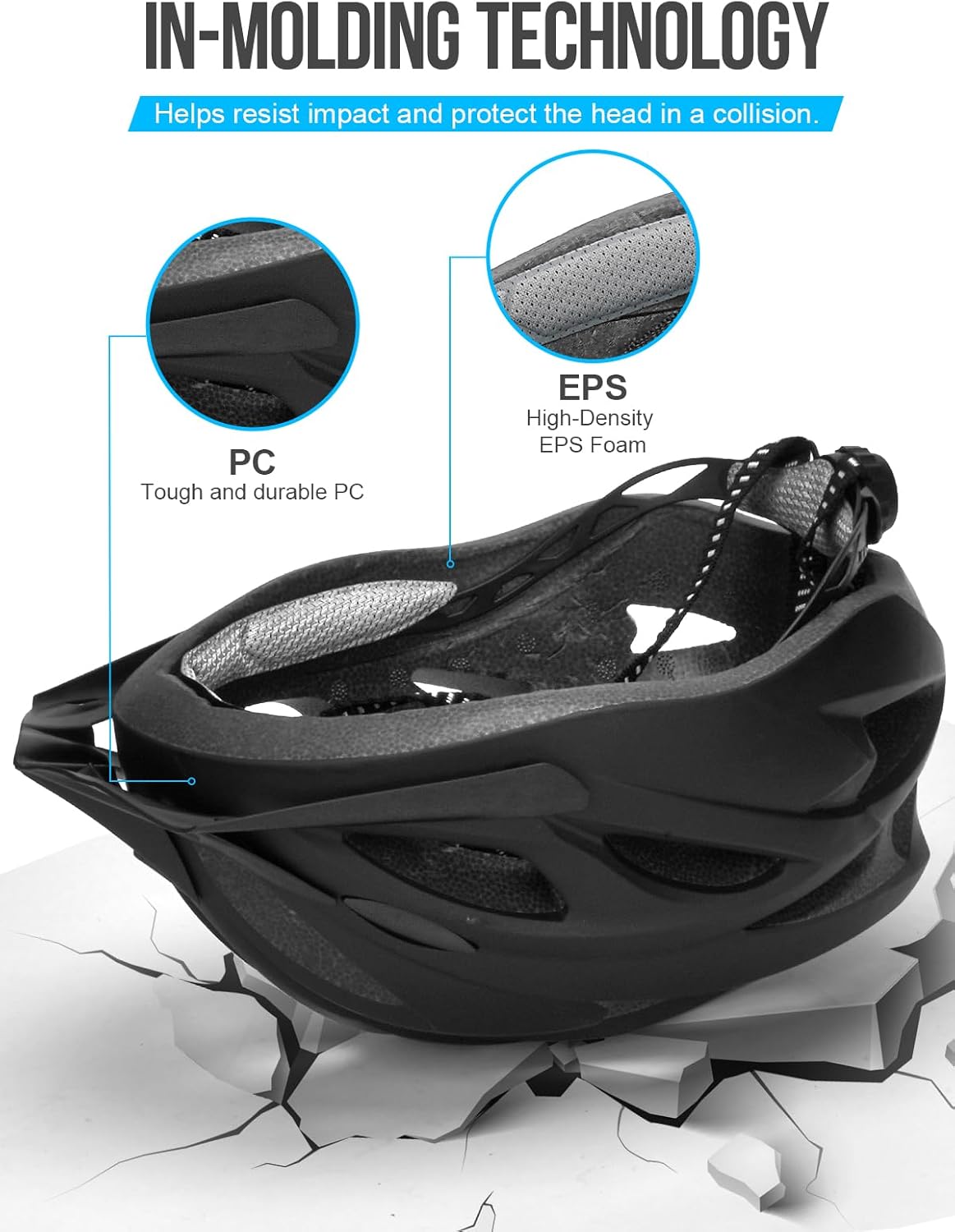 Thumbnail 3 de Fahrradhelm Erwachsene mit LED-Licht – Cityhelm Urban verstellbar 57–62 cm (PC-Schale/EPS) für Damen & Herren