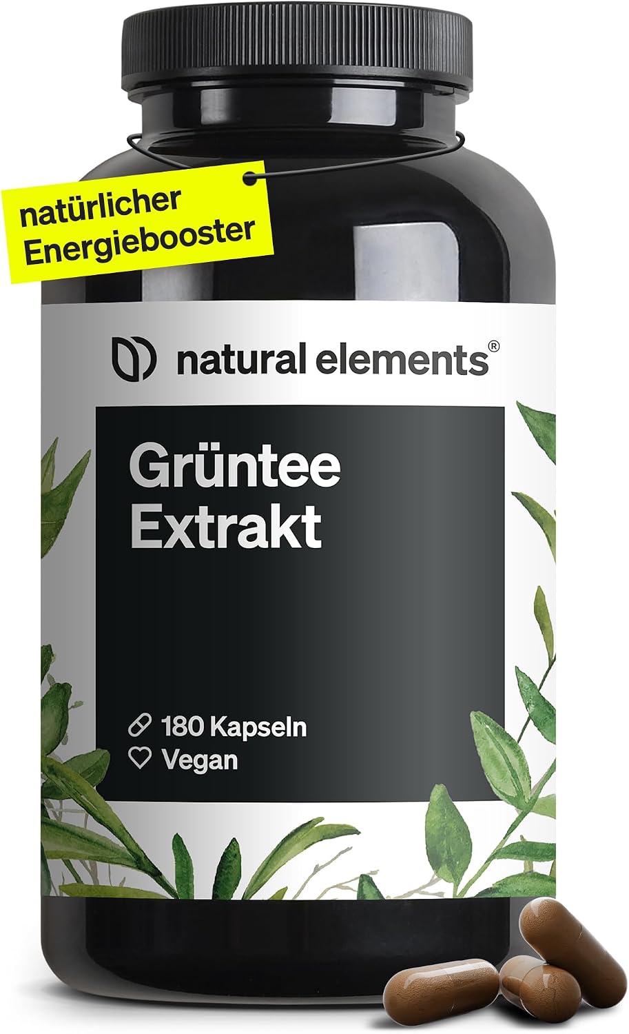 Detalle de natural elements Grüntee Extrakt 180 Kapseln — 1998 mg Tagesdosis 🍀