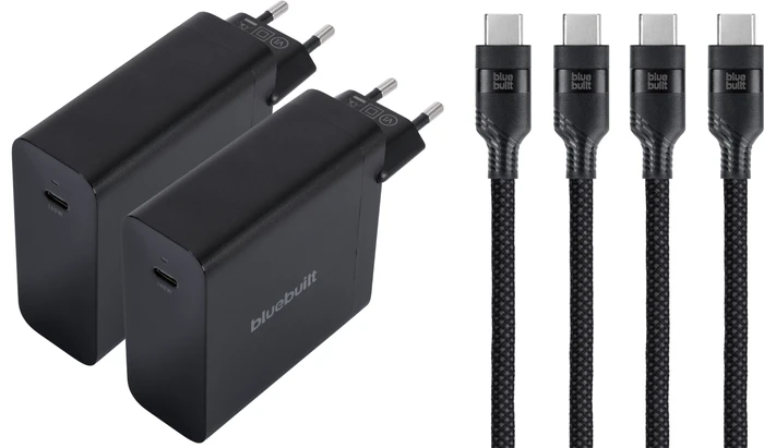Thumbnail 8 de BlueBuilt 140 W GaN USB-C-Ladegerät Schwarz + USB-C-Kabel 240 W 2 m Nylon Schwarz Doppelpack