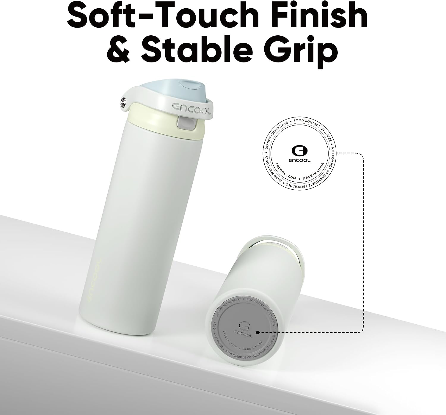 Detalle de ENCOOL Leakproof Insulated Water Bottle with Straw – 24 oz, Cloud-Hill White