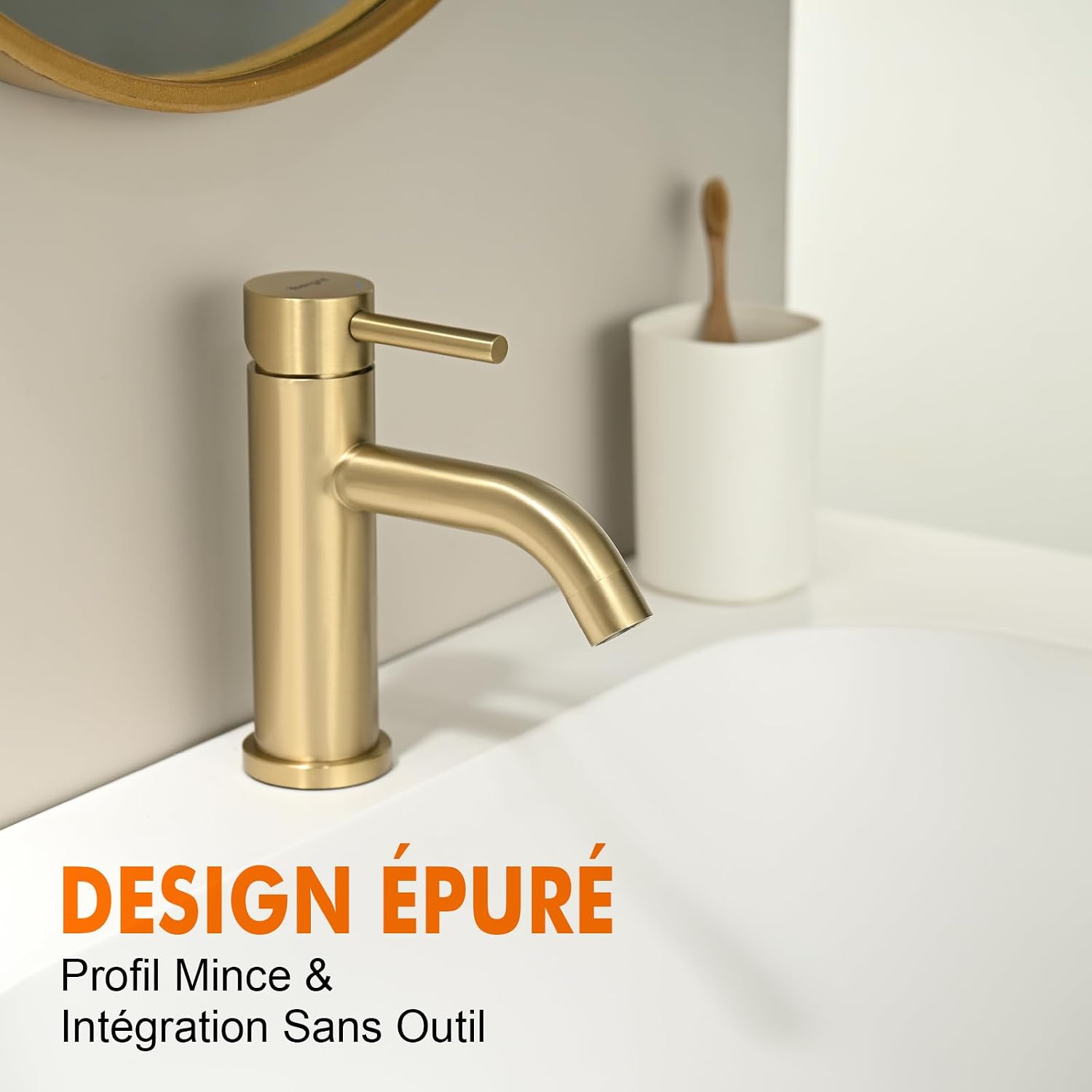 Thumbnail 2 de Ibergrif Mitigeur lavabo monocommande doré – Corps en acier inoxydable et cartouche ceramic à faible bruit