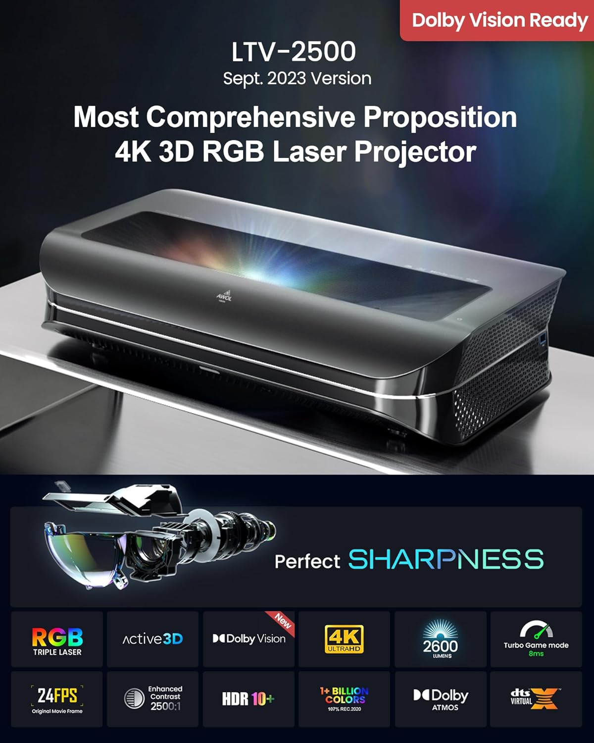 Thumbnail 1 de AWOL Vision LTV-2500 4K UHD Ultra Short Throw Triple Laser Projector with Dolby Vision & Atmos