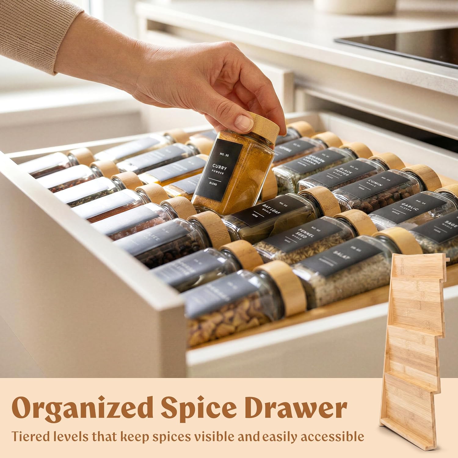 Thumbnail 4 de EDELHAUS Bamboo Spice Drawer Organizer 12–24 in 🧂