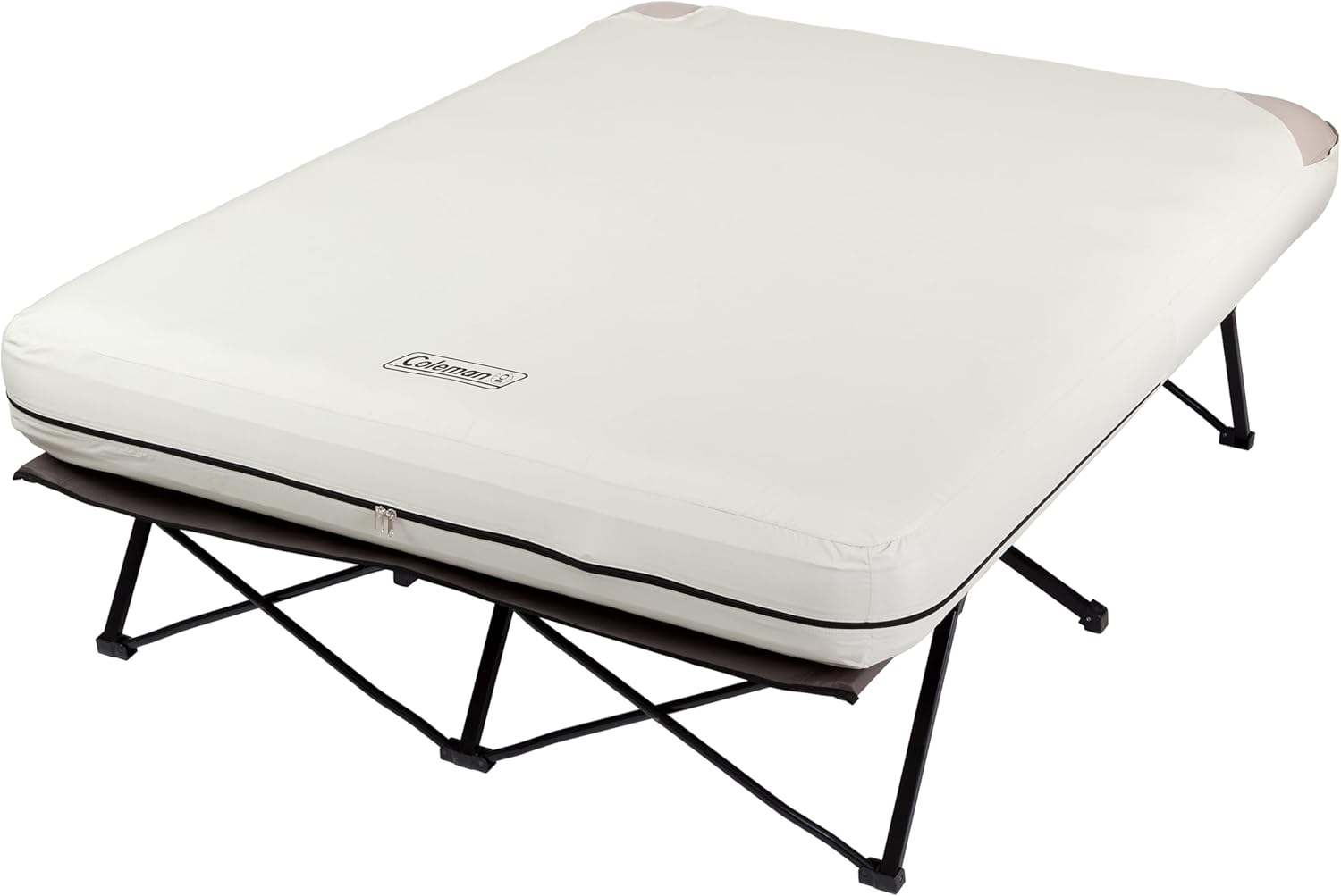 Detalle de Coleman Queen-Size Airbed Cot Combination: Folding Bed with Steel Frame, Side Table, and Battery Pump