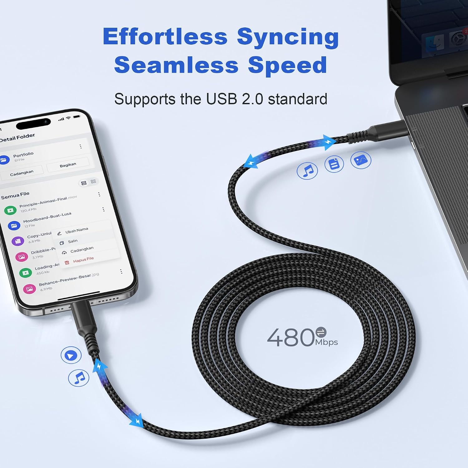Detalle 2 de Basesailor charger cable 60W 3m USB-C