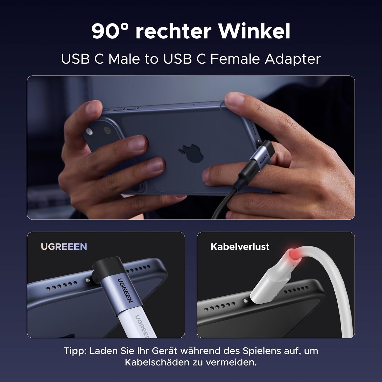 Thumbnail 1 de UGREEN USB-C Winkeladapter 90° 3 Stück