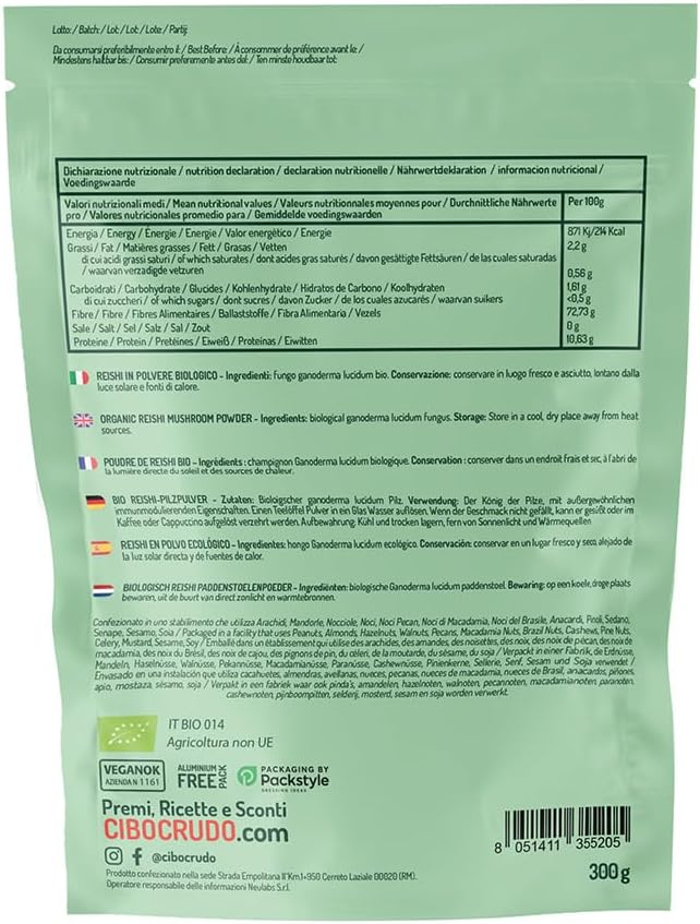 Thumbnail 1 de Reishi Ganoderma Lucidum Puro e Bio in Polvere 300g (Luce/temperature inferiori a 42°C) – reishi biologico essiccato al sole e macinato
