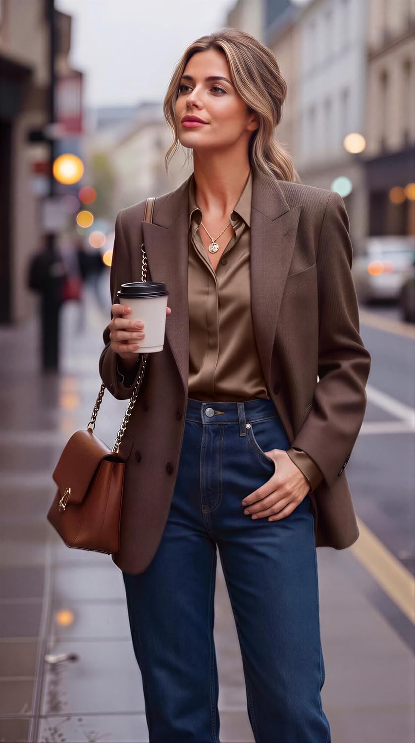 Thumbnail 5 de Zeagoo Satin Blouses for Women: Casual Long Sleeve Silk-Feel Button-Down Top
