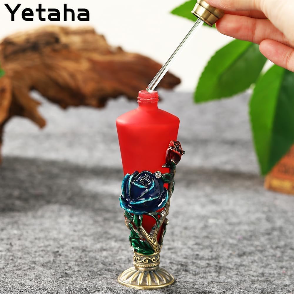 Detalle de Yetaha Vintage Glass Perfume Bottles: Elegant 30ml Crystal Dropping Bottles for Home Décor