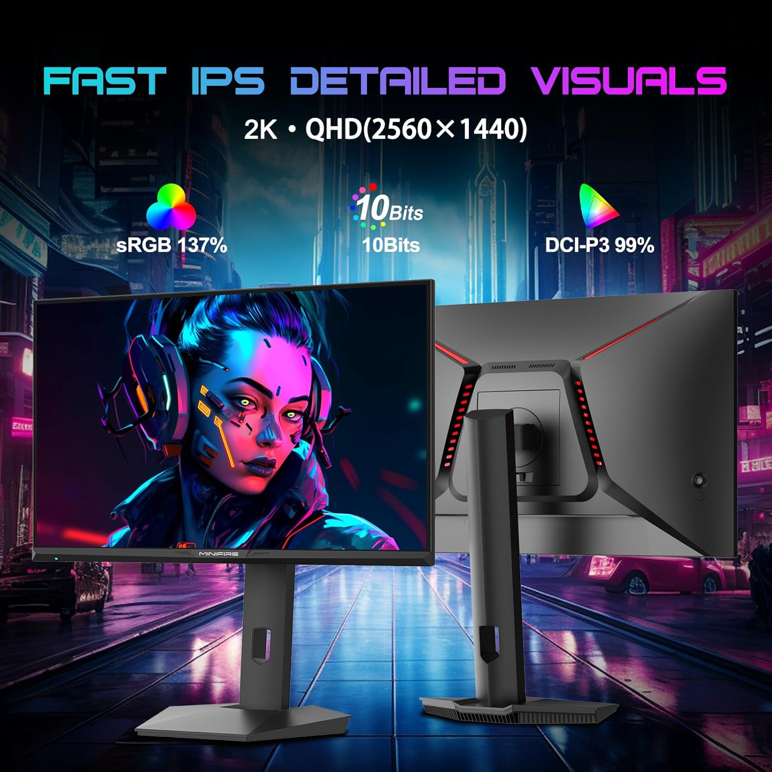 Thumbnail 1 de Minifire 27" 2K WQHD 300Hz IPS Gaming Monitor (MFG27F6Pro) with Adjustable Stand