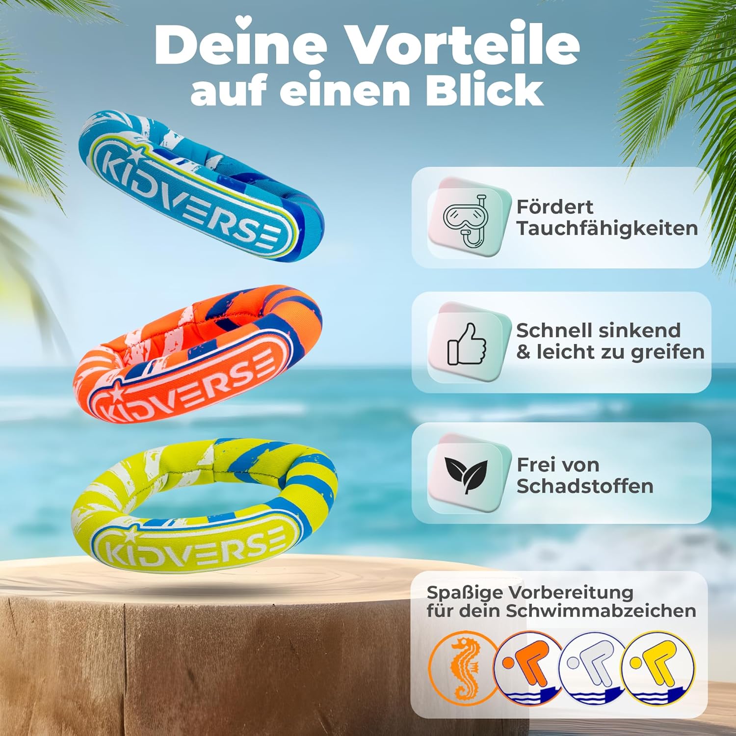 Detalle 2 de KIDVERSE Tauchringe für Kinder ab 6 Jahren – Neopren-Tauchspielzeug mit Sandfüllung