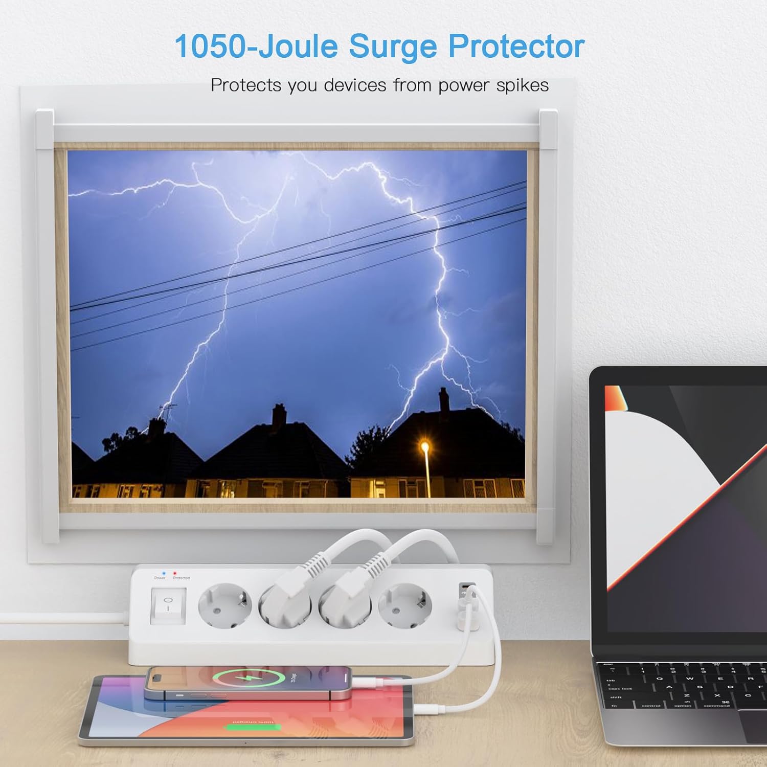 Detalle 2 de SUDEERY 8-in-1 Steckdosenleiste: 4-fach Ecksteckdose mit USB-C PD 20W und USB-A QC 18W