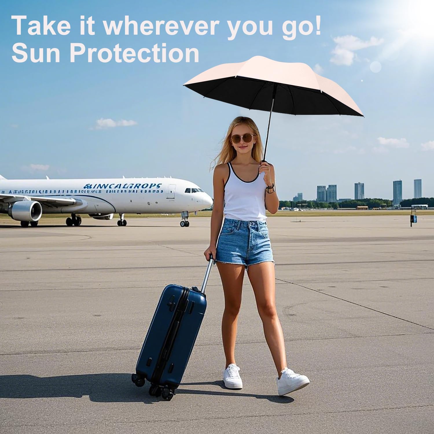 Detalle de BAODINI Travel Mini Umbrella for Purse with Case (UPF 50+ UV Protection) – small compact pocket umbrella