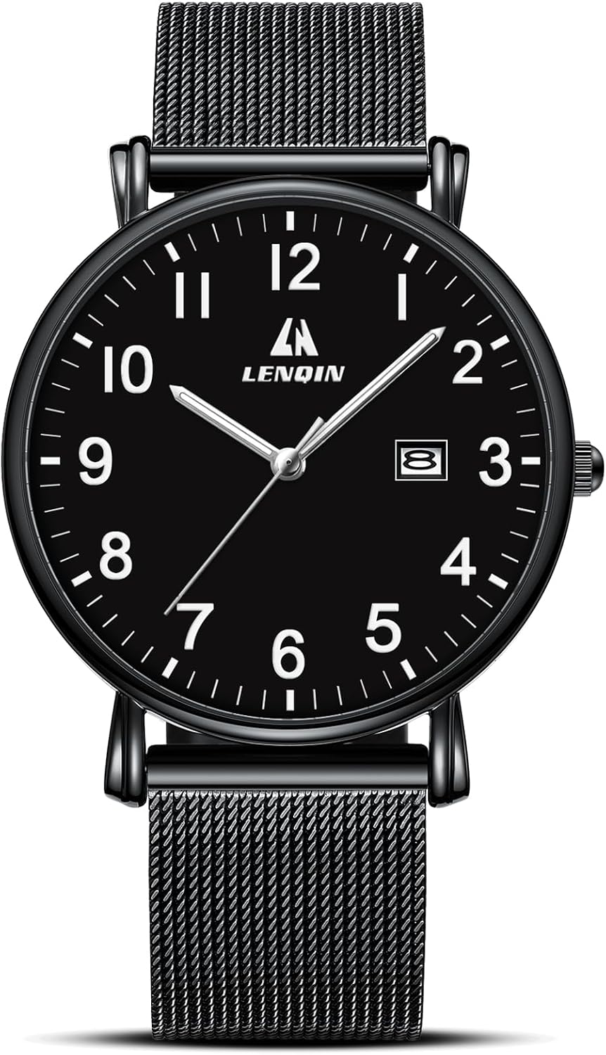 Detalle de LENQIN Herren Uhr Edelstahl Analog Quarz 30 M Wasserfest