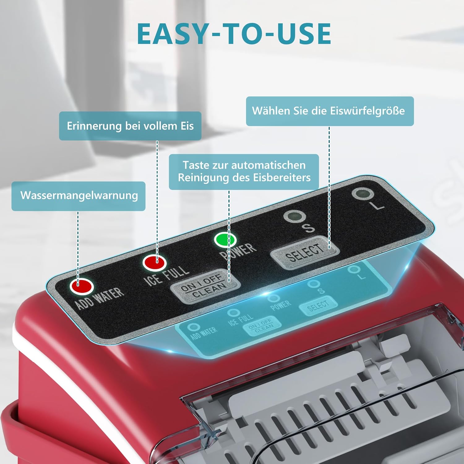 Thumbnail 3 de EUHOMY Eiswürfelmaschine Kleine: 9 Eiswürfel in 6 Minuten, selbstreinigend & tragbar (bis 12 kg/Tag)