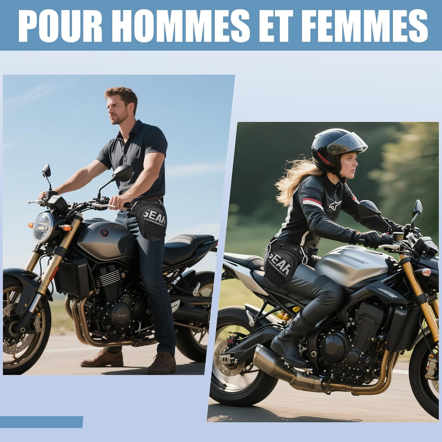 Detalle de Eshow Sacoche de Jambe Moto Extensible – Bretture polyvalente et réfléchissante, avec 1 clip gourde et 2 mousquetons