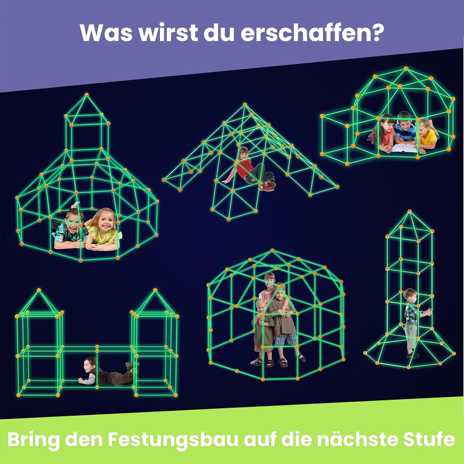 Thumbnail 4 de Tiny Land DIY Höhle Kinder Konstruktionsspielzeug mit leuchtenden Stäben, Outdoor & Indoor – 130-teiliges Set ab 5 Jahren