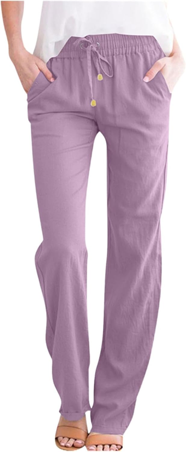 Detalle de ZLQRSSWK Damen Leinenhose – Sommerfreizeit in Musselin, Gerade Geschnitten