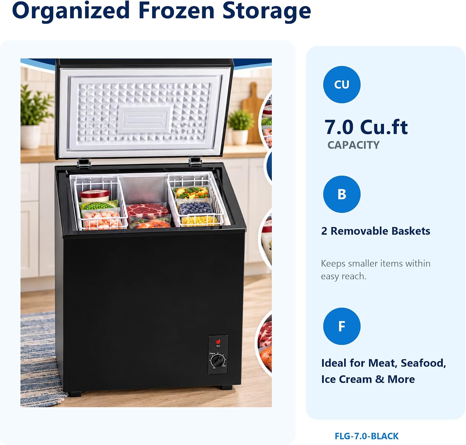 Detalle 2 de LOUDKIT FLG-7.0-BLACK Chest Freezer, 7.0 cu.ft., 7-Level Thermostat