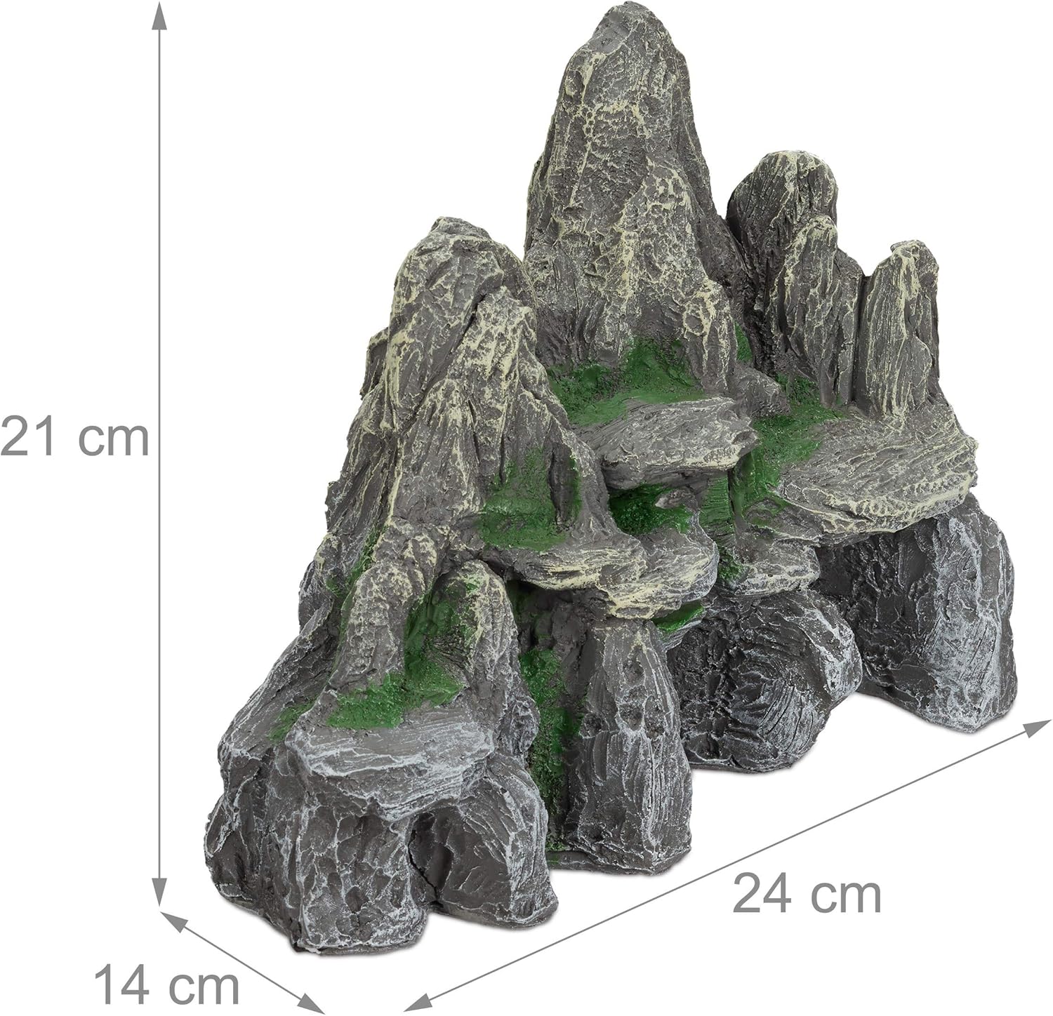Thumbnail 3 de Relaxdays déco d’Aquarium : rocher avec grotte en pierre grise et mousse verte (21 cm)