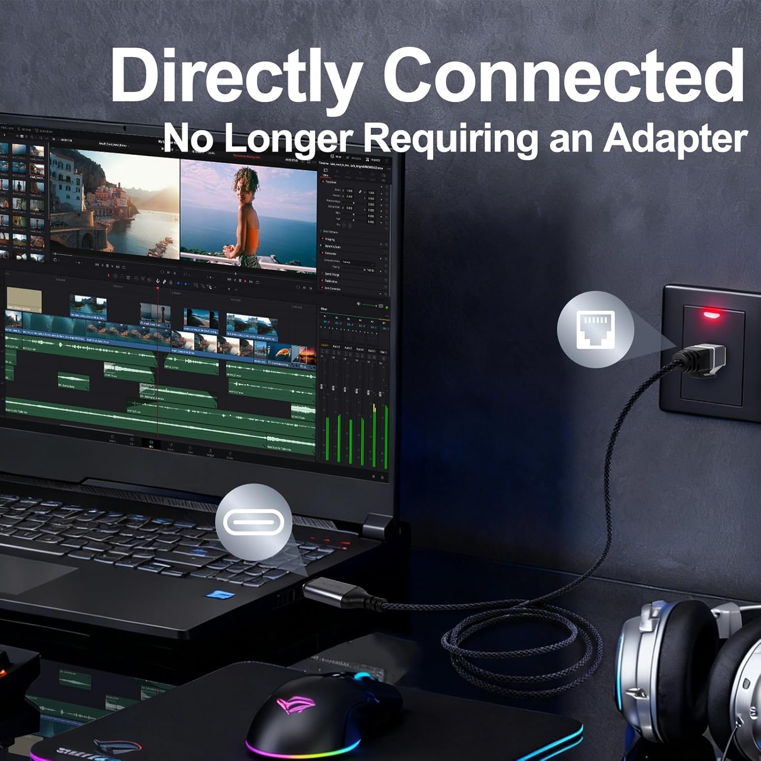 Thumbnail 1 de xyaudio USB-C to Ethernet Cable: Slim Gigabit LAN Adapter for Mac, iPad, and Galaxy Laptops